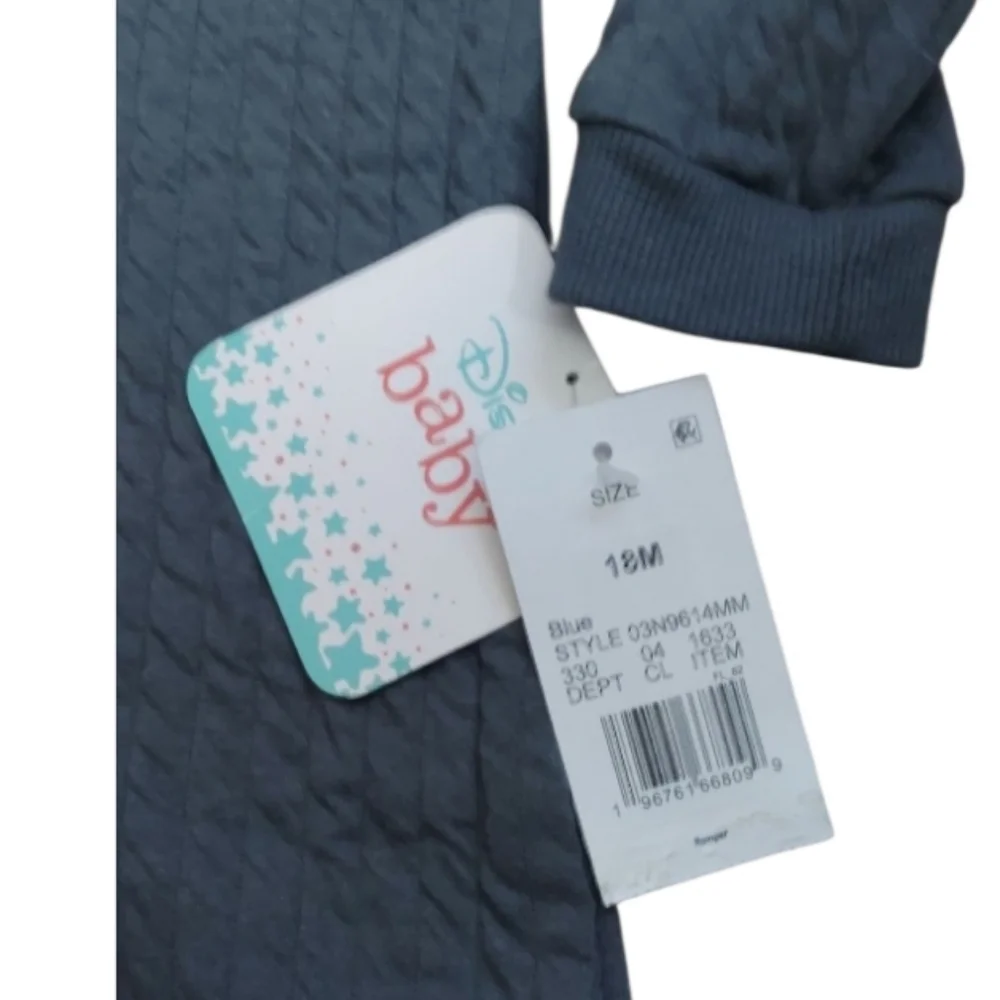NWT Disney Baby Blue Quilted Mickey Mouse Kids Romper ~18M